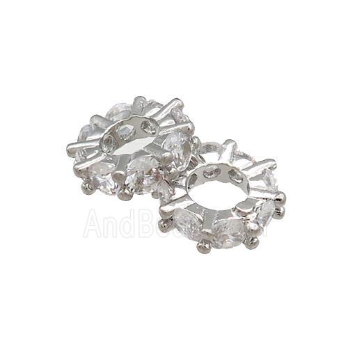 Copper Heishi Beads Pave Zircon Platinum Plated
