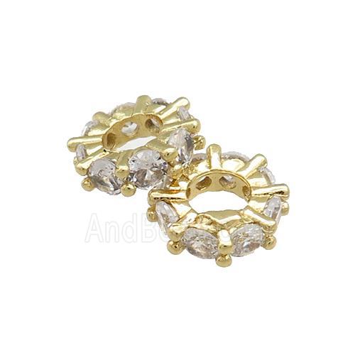 Copper Heishi Beads Pave Zircon Gold Plated