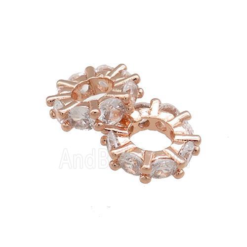 Copper Heishi Beads Pave Zircon Rose Gold