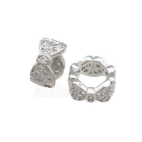 Copper Rondelle Beads Pave Zircon Butterfly Large Hole Platinum Plated