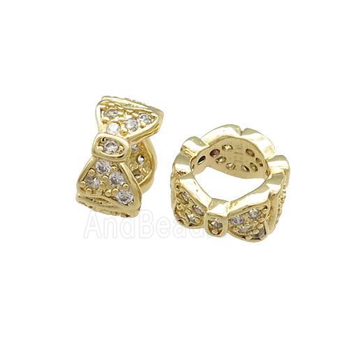 Copper Rondelle Beads Pave Zircon Butterfly Large Hole Gold Plated