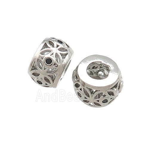 Copper Rondelle Beads Pave Zircon Platinum Plated