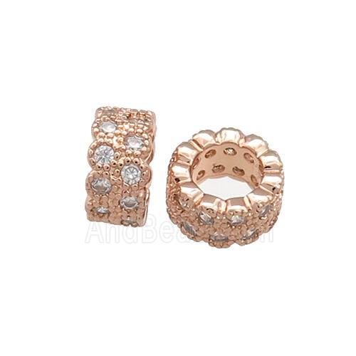 Copper Rondelle Beads Pave Zircon Large Hole Rose Gold