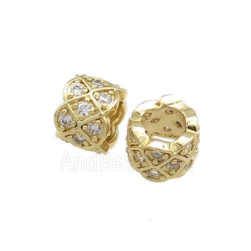 Copper Tube Beads Pave Zircon Large Hole Gold Plated