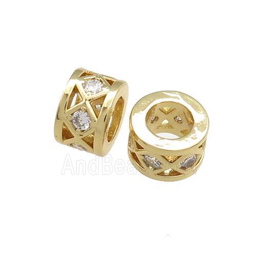 Copper Tube Beads Pave Zircon Large Hole Gold Plated