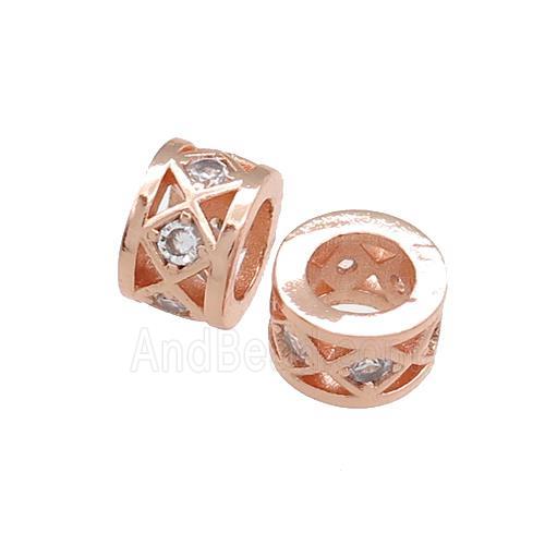 Copper Tube Beads Pave Zircon Large Hole Rose Gold