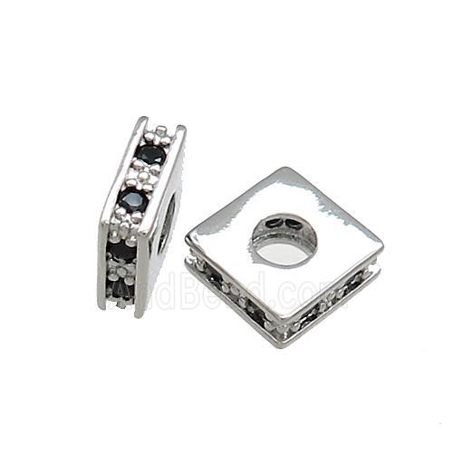 Copper Square Beads Pave Zircon Platinum Plated