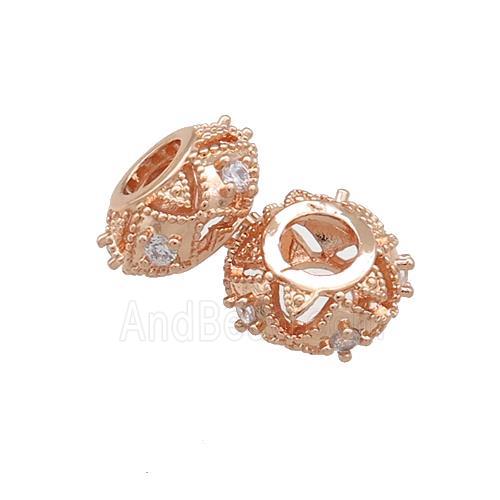 Copper Rondelle Beads Pave Zircon Large Hole Rose Gold