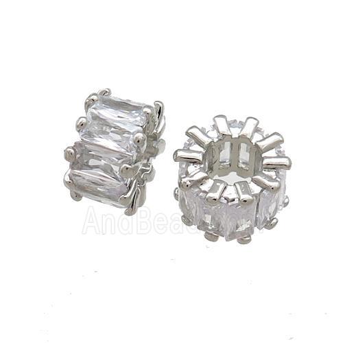 Copper Tube Beads Pave Zircon Platinum Plated