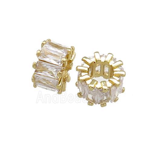 Copper Tube Beads Pave Zircon Gold Plated