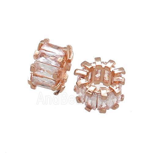 Copper Tube Beads Pave Zircon Rose Gold