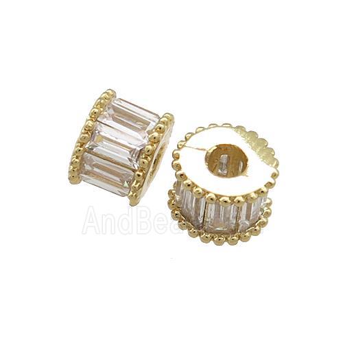 Copper Tube Beads Pave Zircon Gold Plated
