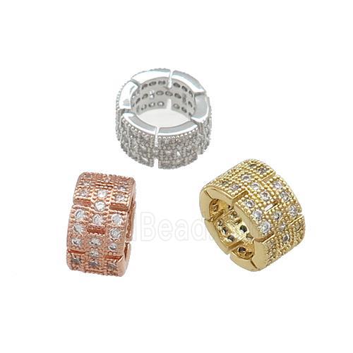 Copper Rondelle Beads Pave Zircon Large Hole Mixed