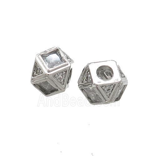 Copper Polygon Cube Beads Pave Zircon Platinum Plated