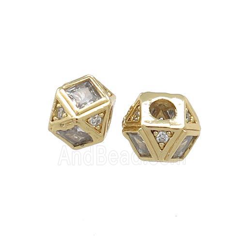 Copper Polygon Cube Beads Pave Zircon Gold Plated