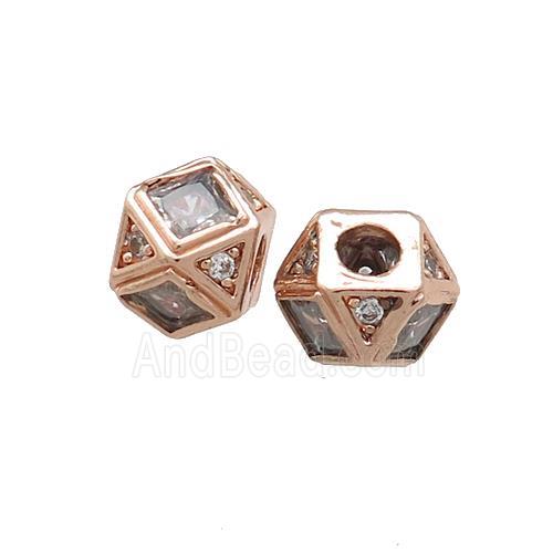 Copper Polygon Cube Beads Pave Zircon Rose Gold