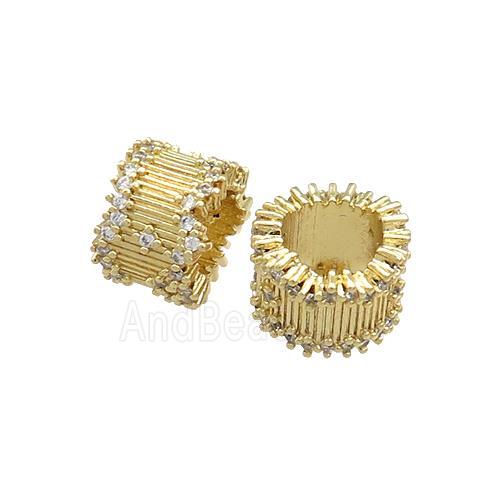 Copper Tube Beads Pave Zircon Large Hole Gold Plated