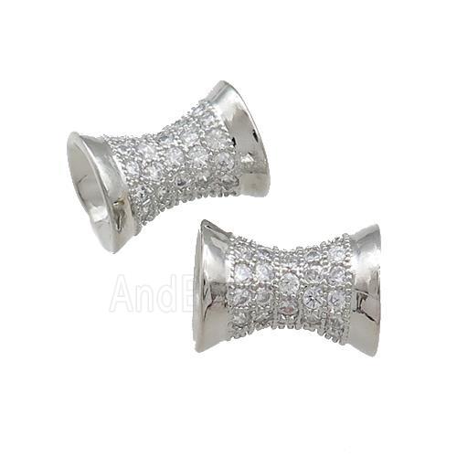 Copper Bamboo Beads Pave Zircon Platinum Plated