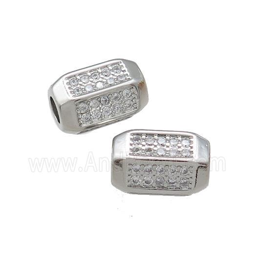 Copper Tube Beads Pave Zircon Platinum Plated