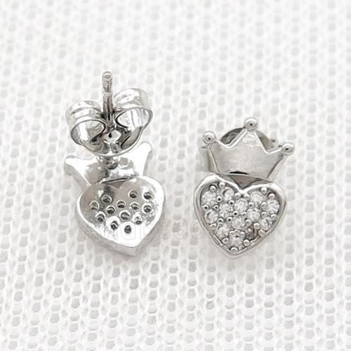 Copper Stud Earrings Pave Zircon Crown Platinum Plated