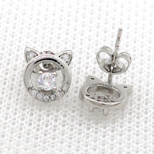 Copper Stud Earrings Pave Zircon Platinum Plated