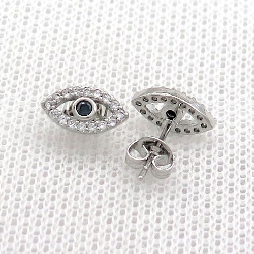 Copper Stud Earrings Pave Zircon Eye Platinum Plated