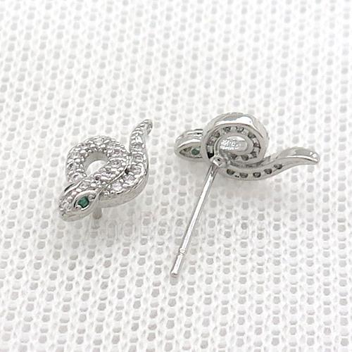 Copper Stud Earrings Pave Zircon Snake Platinum Plated
