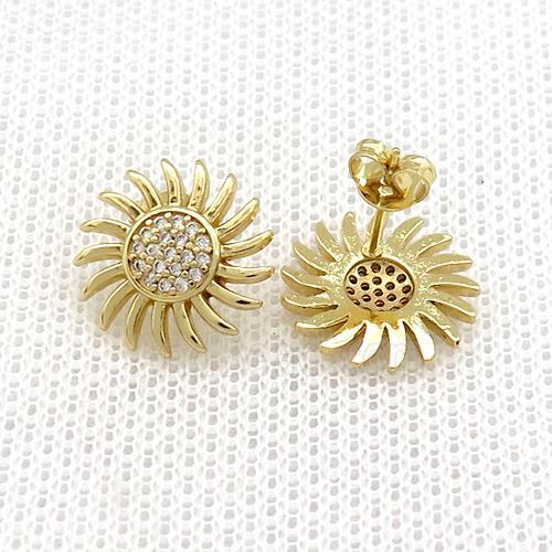 Copper Stud Earrings Pave Zircon Sun Gold Plated
