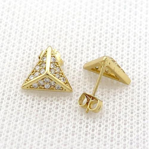 Copper Stud Earrings Pave Zircon Triangle Gold Plated
