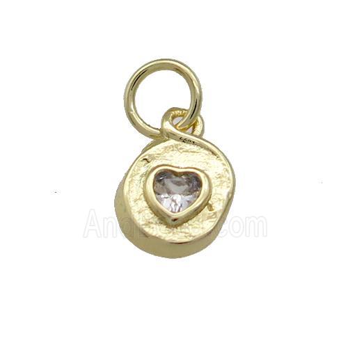Copper Heart Pendant Pave Zircon Hammered Gold Plated