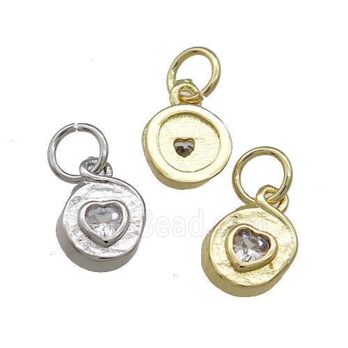 Copper Heart Pendant Pave Zircon Hammered Mixed