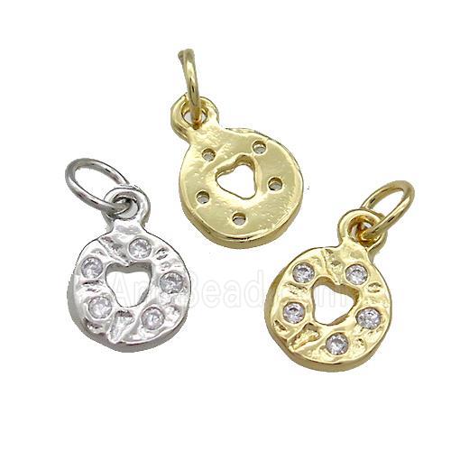 Copper Circle Pendant Pave Zircon Hammered Mixed
