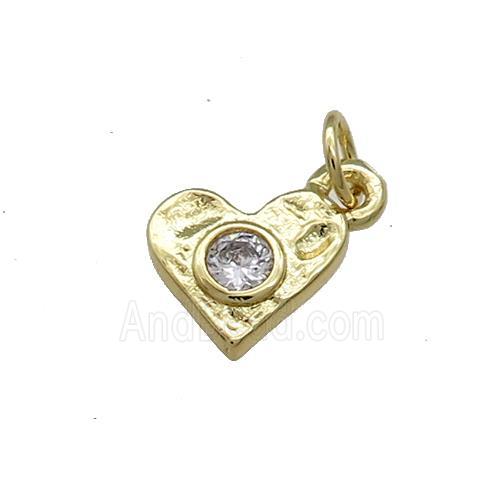 Copper Heart Pendant Pave Zircon Hammered Gold Plated