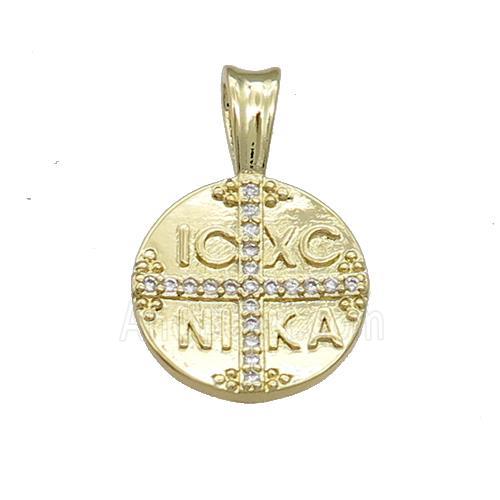 Christogram ICXC NIKA Jesus Orthodox Copper Circle Cross Pave Zircon Gold Plated