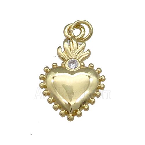 Copper Sacred Heart Pendant Pave Zircon Gold Plated