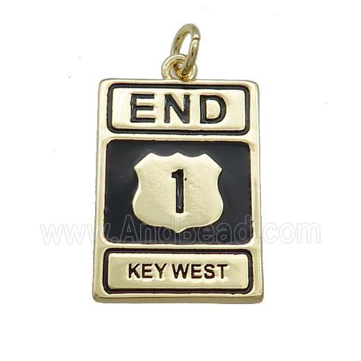 Copper Rectangle End Key West Black Enamel Gold Plated