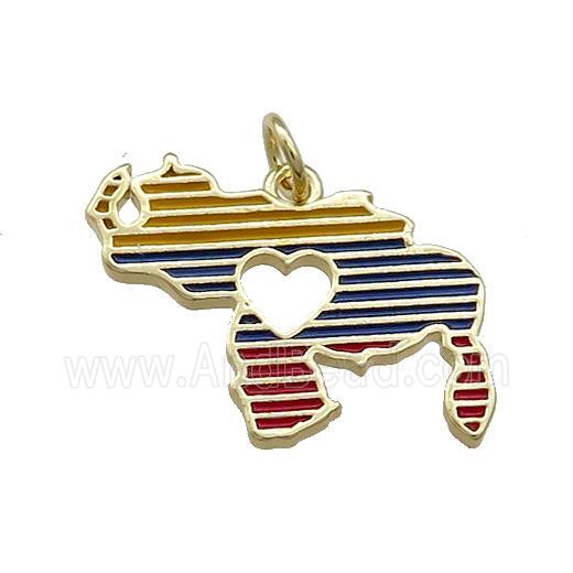 Copper Rhinoceros Charms Pendant Heart Multicolor Enamel Gold Plated
