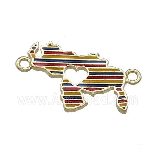 Copper Rhinoceros Pendant Heart Multicolor Enamel 2loops Gold Plated