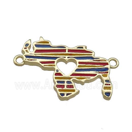 Copper Rhinoceros Pendant Heart Multicolor Enamel 2loops Gold Plated