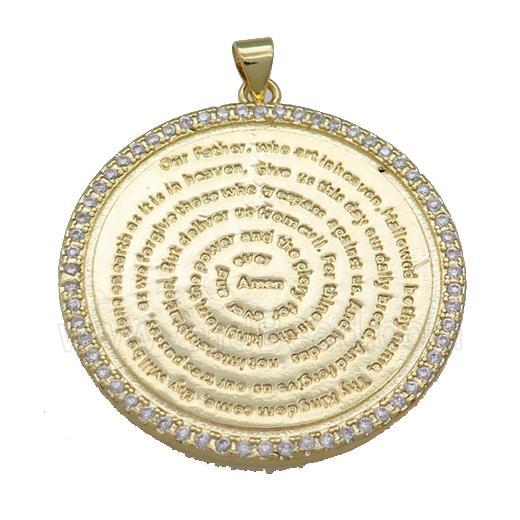 Copper Circle Prayer Pendant Pave Zircon Religious Gold Plated