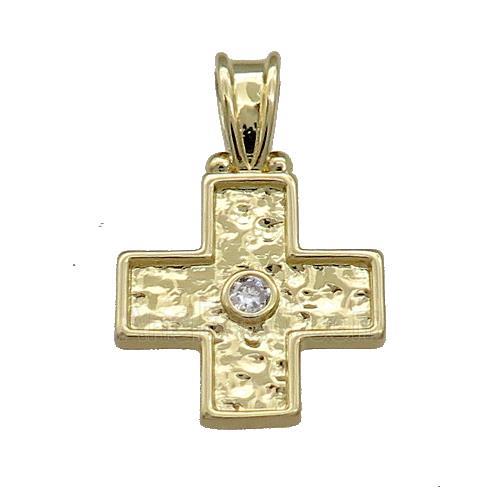 Copper Cross Pendant Pave Zircon Hammered Gold Plated