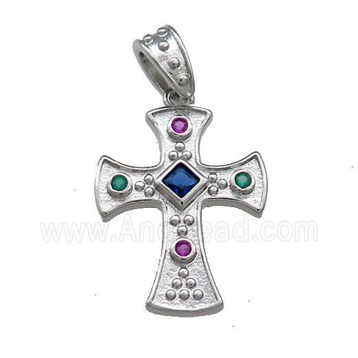 Copper Cross Pendant Pave Zircon Platinum Plated