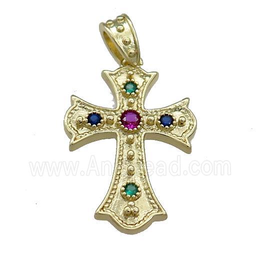 Copper Cross Pendant Pave Zircon Gold Plated