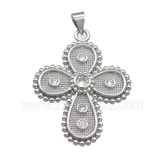 Copper Cross Pendant Pave Zircon Platinum Plated
