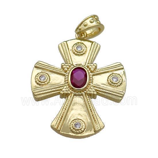 Copper Cross Pendant Pave Zircon Gold Plated