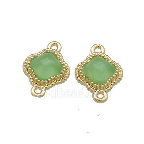 Copper Clover Connector Pave Green Jade Gold Plated
