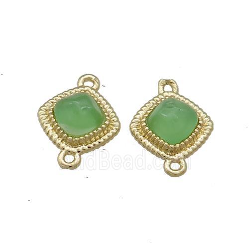 Copper Square Connector Pave Green Jade Gold Plated