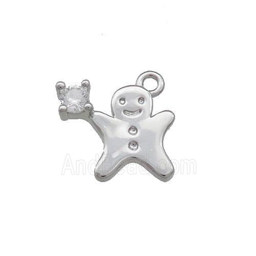 Christmas Gingerbread Man Copper Pendant Pave Zircon Platinum Plated