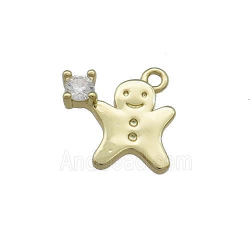 Christmas Gingerbread Man Copper Pendant Pave Zircon Gold Plated