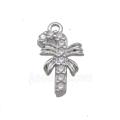 Christmas Candy Cane Copper Pendant Pave Zircon Platinum Plated